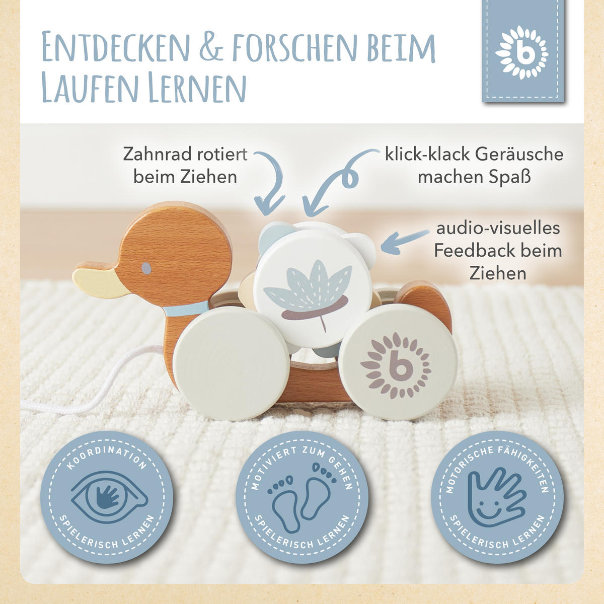 NACHZIEHENTE Holz - ab Geburt - Weiß, Holz (6/16.1cm) - Bieco Spielwaren