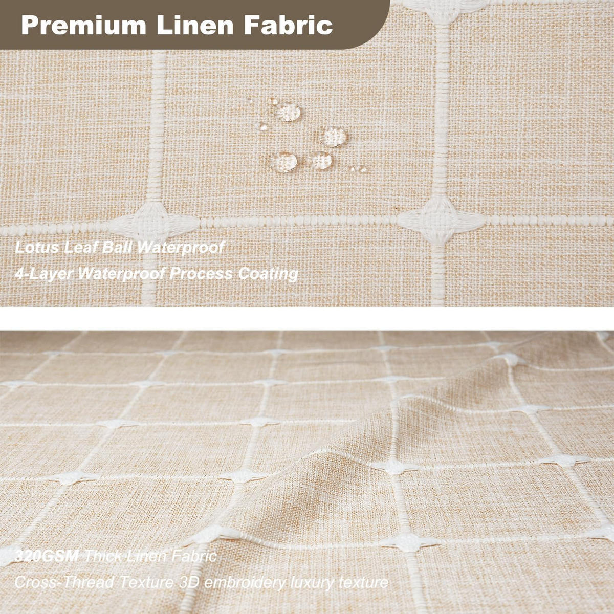 DUSCHVORHANG Beige kariert Boho Leinen Polyester dekorativ mit Haken - Weiß, Textil (90/180cm) - MCBOSON