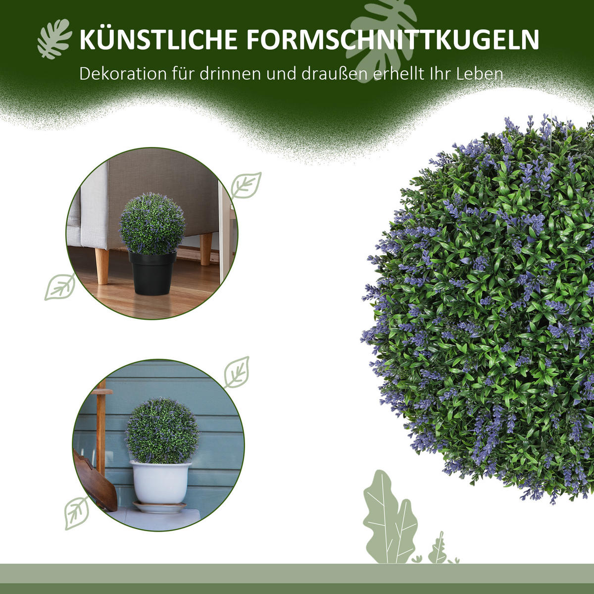 KÜNSTLICHER LAVENDEL 42 cm, Kugelform, Violett+Grün - Violett, Kunststoff (42cm) - HOMCOM