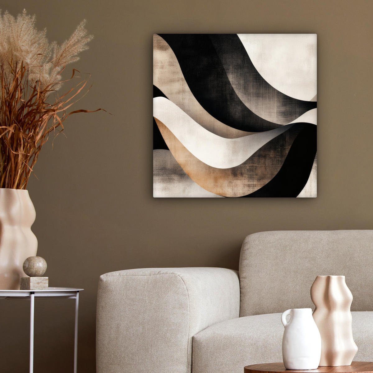 LEINWANDBILD Abstrakt - Wellen - Schwarz - Verwittert 50x50 cm - Trüffeleichefarben, Textil (50/50cm) - MuchoWow