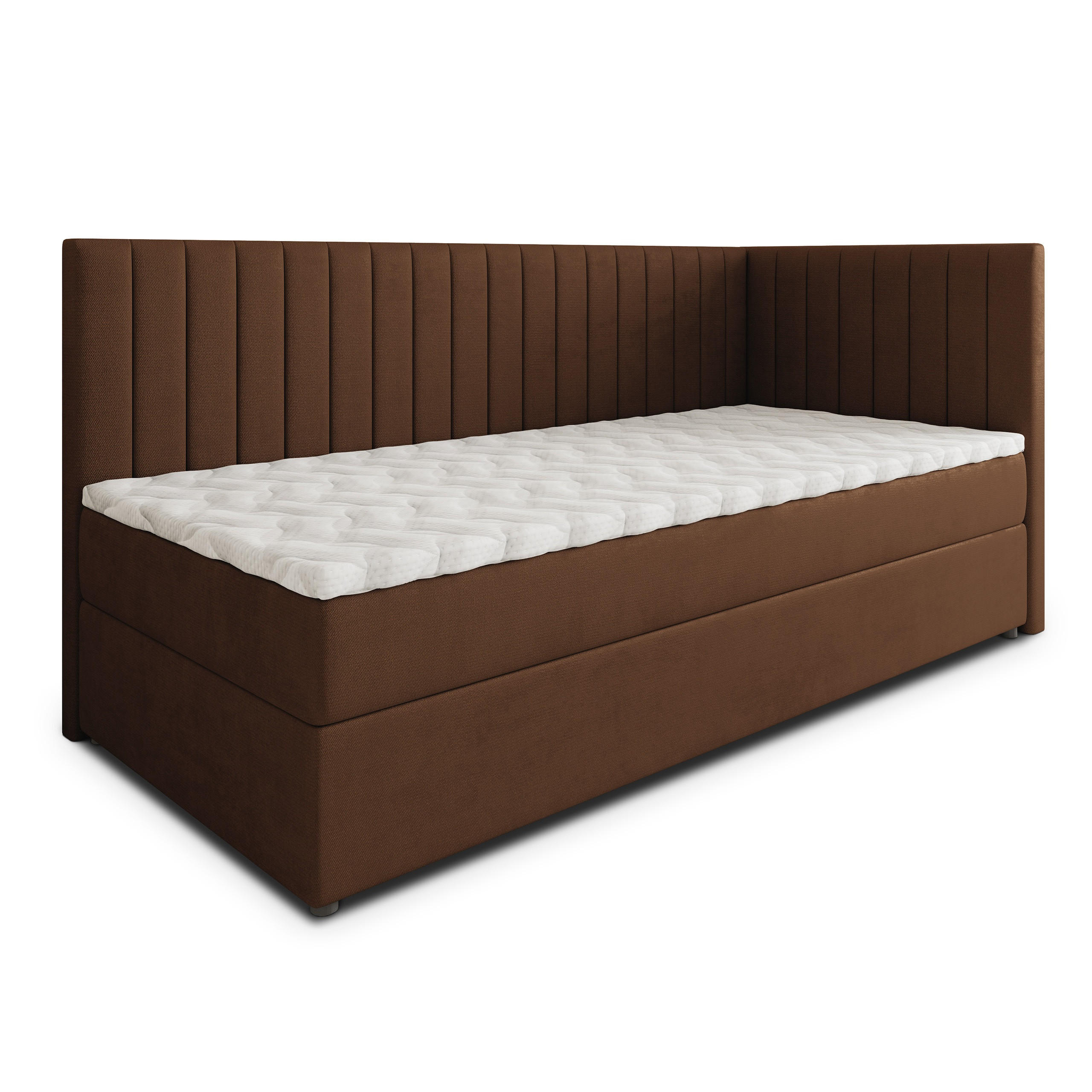BOXBETT ARIS 100x200 cm mit Matratze und Topper, H2+H3 - Braun - Braun, Holz (100/200cm) - MASSENO