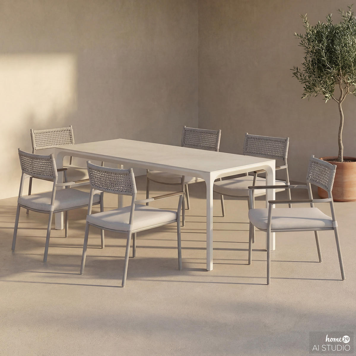 GARTENESSGRUPPE - 7-teilig - Aluminium / Granit - Grau - Grau, Kunststoff/Textil - home24