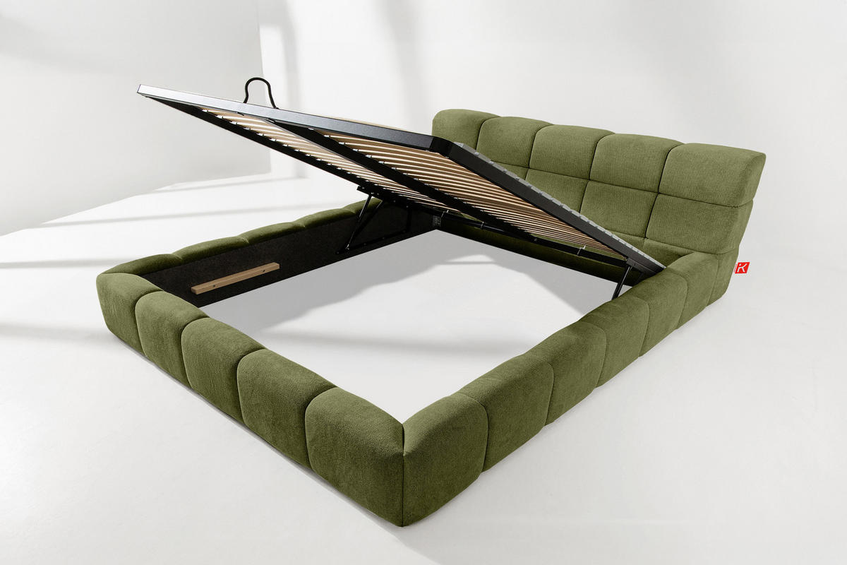 POLSTERBETT AERI 140/160/180/200 mit Rahmen und Bettkasten, oliv - Olivgrün, Holz/Holzwerkstoff (200/200cm) - KONSIMO®