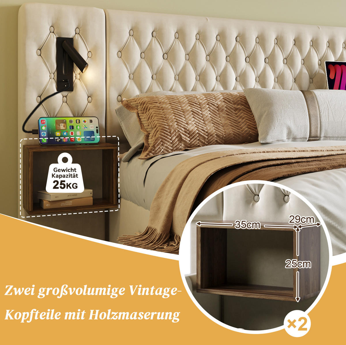 POLSTERBETT 180/200 cm Beige aus Samt mit Stauraum - Beige, Textil (180/200cm) - OKMYHOME