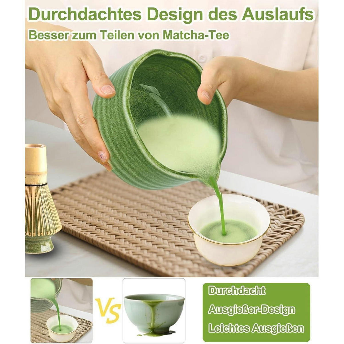 MATCHA Set 7-teilig Bambus und Keramik Grün - Grün, Keramik (15/10/15cm)