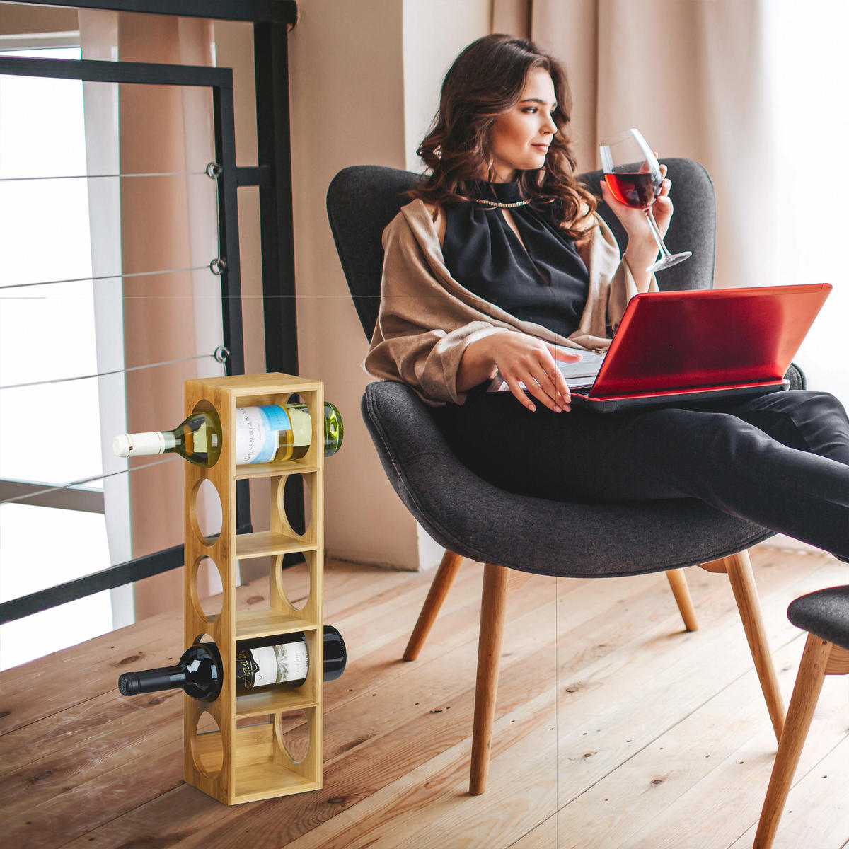 WEINREGAL - Hellbraun, Holz (14/53/12cm) - Relaxdays
