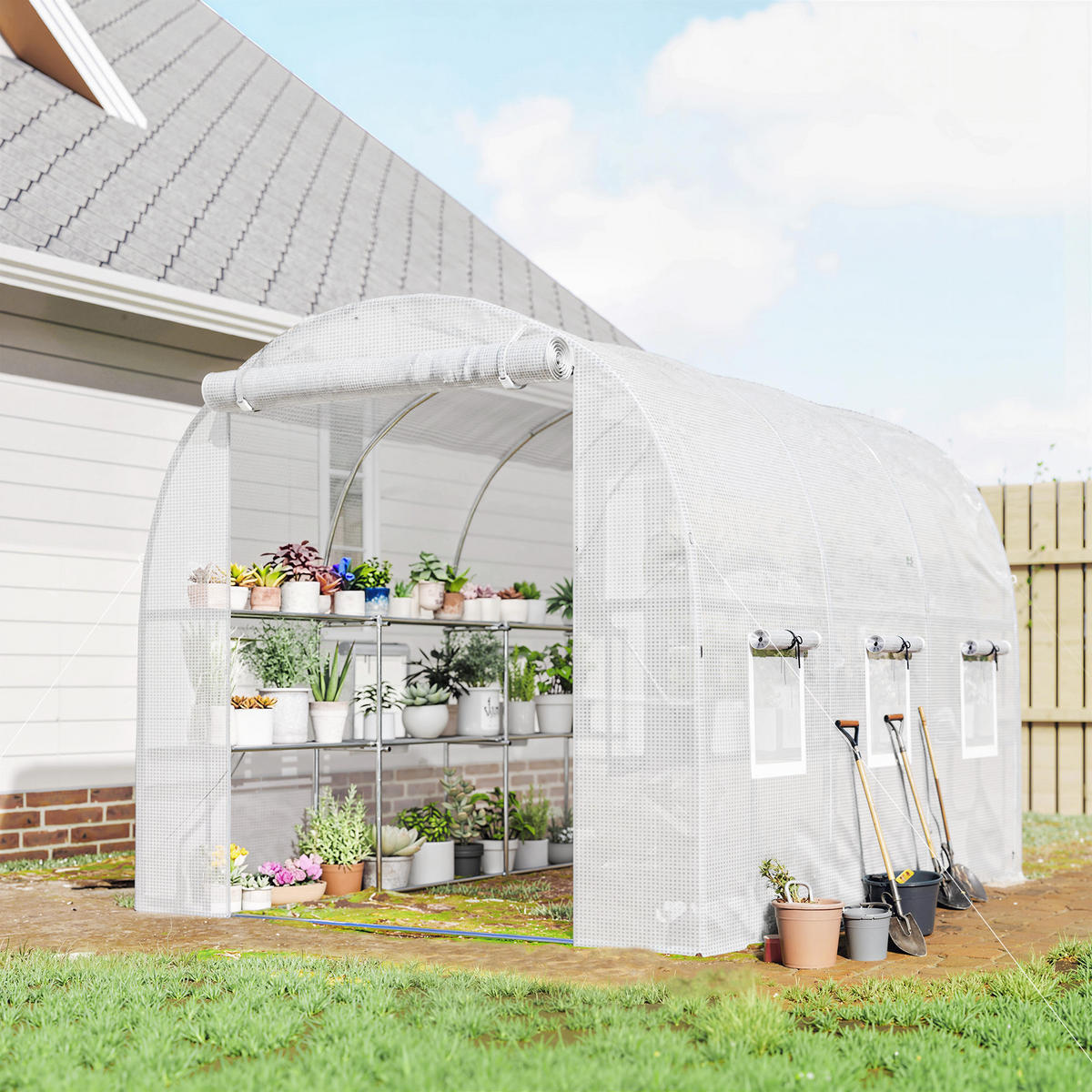 FOLIENGEWÄCHSHAUS Verzinkter-Stahl PE Weiß - Weiß, Metall (198/191/275cm) - Outsunny