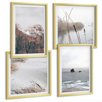 BILDER SET 4er Set - 50x50 cm & 40x60 cm Goldrahmen - Abstrakte Wellen, graue Pastellfarben - Goldfarben, Kunststoff (50/50cm) - TULUP