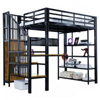 HOCHBETT 140/200 cm in Schwarz mit LED, Steckdosen und Stauraum aus Metall & Holz - Schwarz, Holzwerkstoff/Metall (140/200cm) - CHICFURN