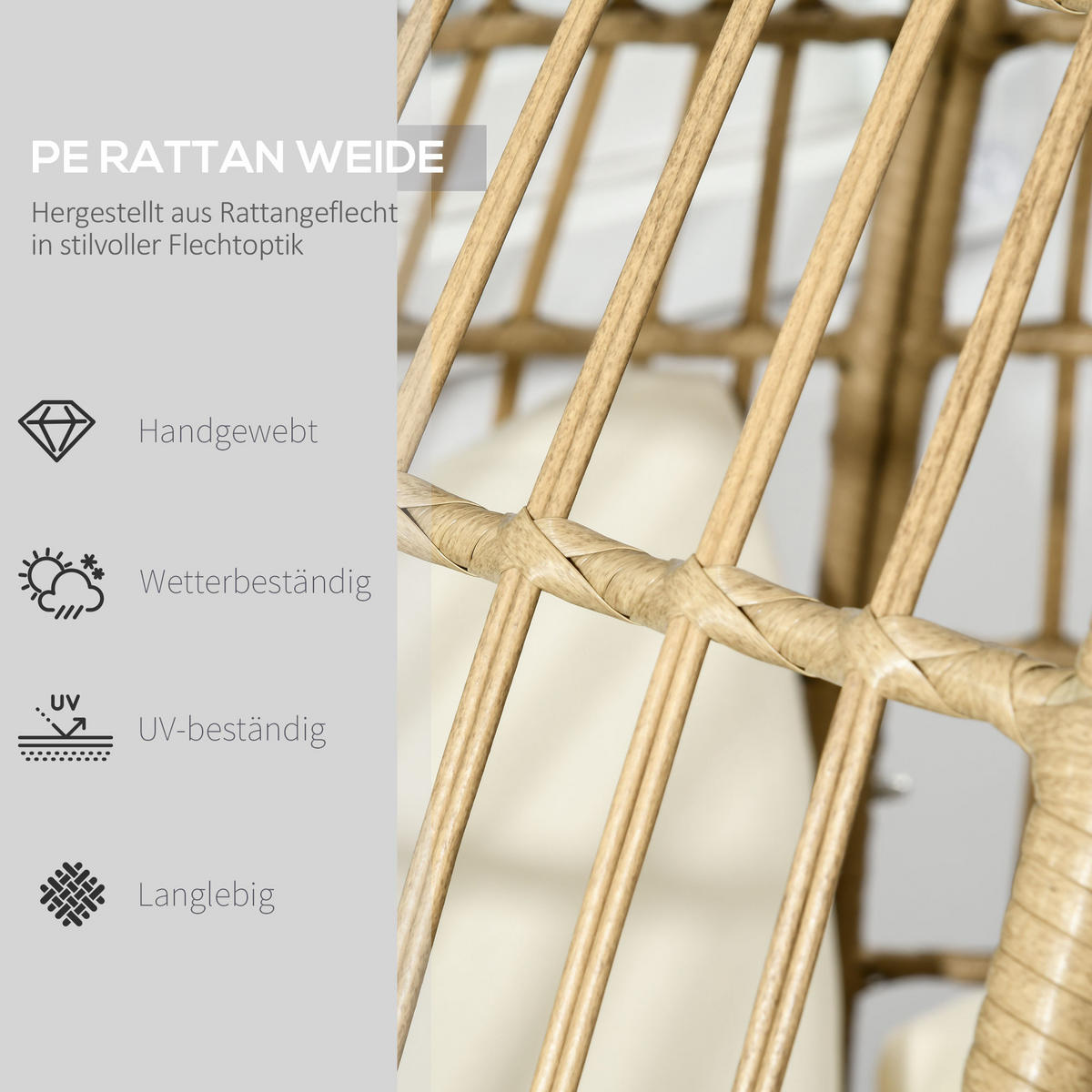 RATTAN-STUHL Beige 105.0/90.0/148.0cm - Beige, Metall (90/148/105cm)