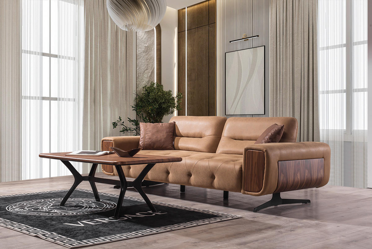 SITZGARNITUR Energy Grau-Seidengrau Stellvariante:3+3+1 - Braun, Holz (240/100/90cm) - Villa Möbel