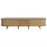 LOWBOARD Holzoptik Rattan Oval mit Schiebetür & Schublade für 75 Zoll TV - Naturfarben, Holzwerkstoff (180/40/40cm) - Urban Meuble