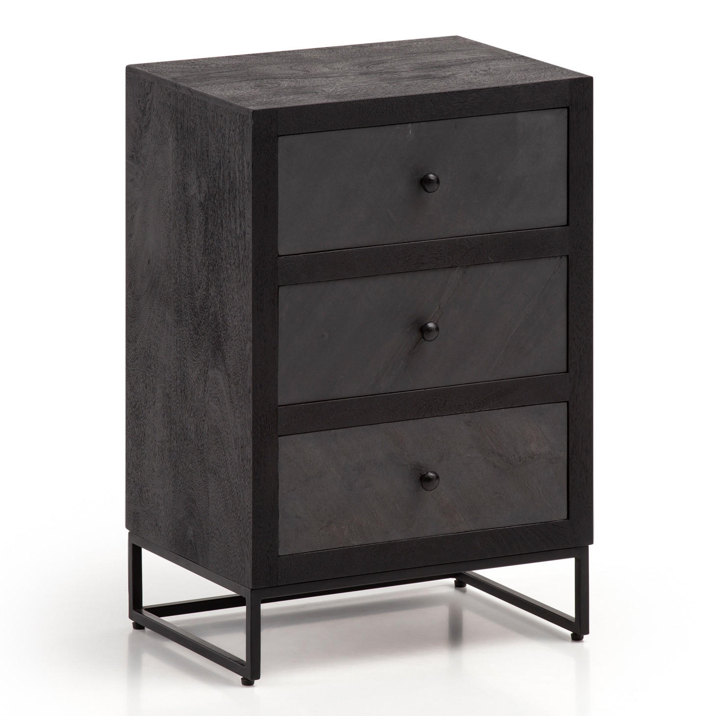 NACHTTISCH Massivholz Steinoptik 3 Schubladen Metallgestell, Schwarz 40x30x60 cm - Schwarz, Holz/Metall (40/60/30cm) - KADIMA DESIGN