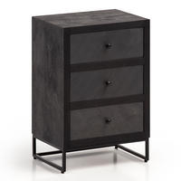 NACHTTISCH Massivholz Steinoptik 3 Schubladen Metallgestell, Schwarz 40x30x60 cm - Schwarz, Holz/Metall (40/60/30cm) - KADIMA DESIGN