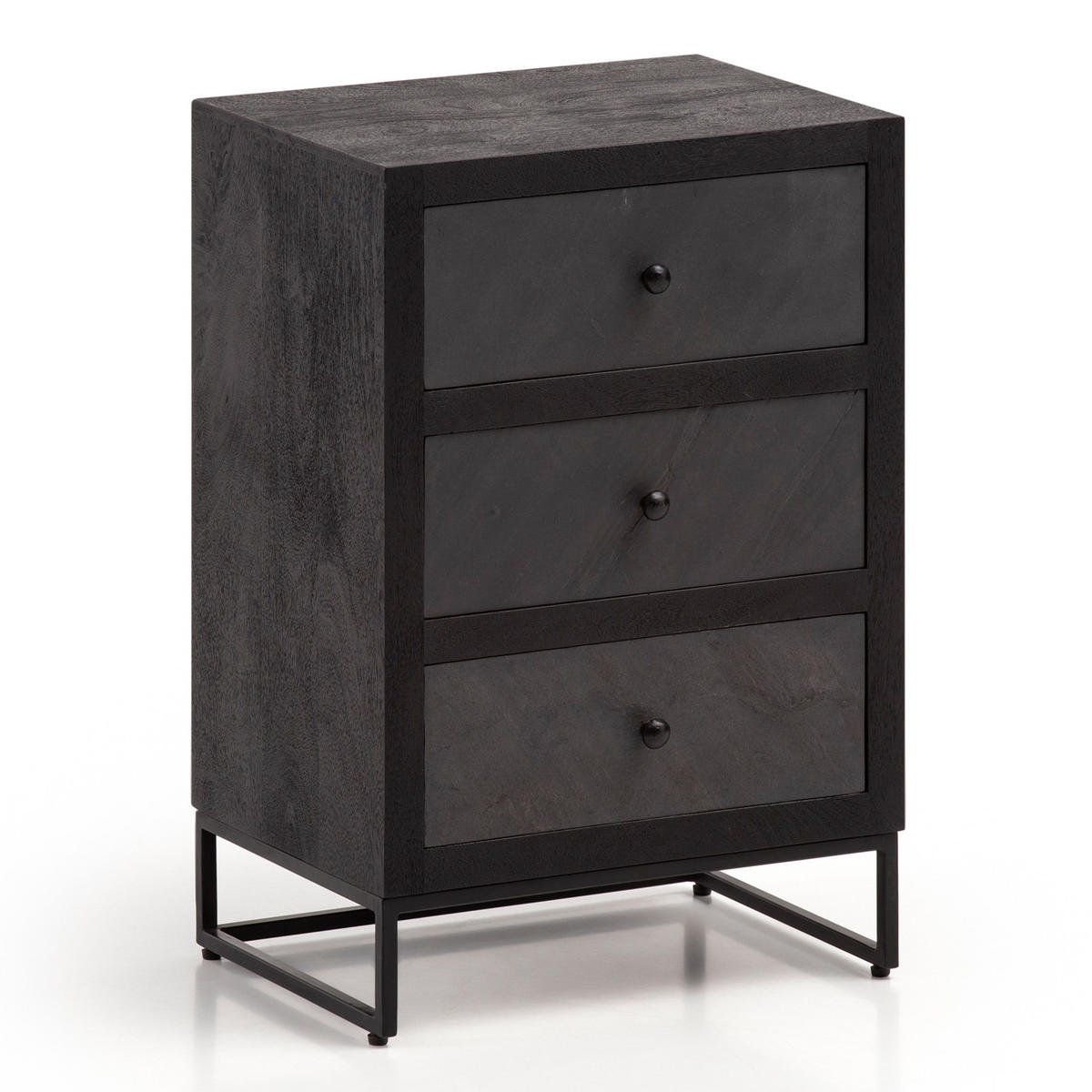 NACHTTISCH Massivholz Steinoptik 3 Schubladen Metallgestell, Schwarz 40x30x60 cm - Schwarz, Holz/Metall (40/60/30cm) - KADIMA DESIGN