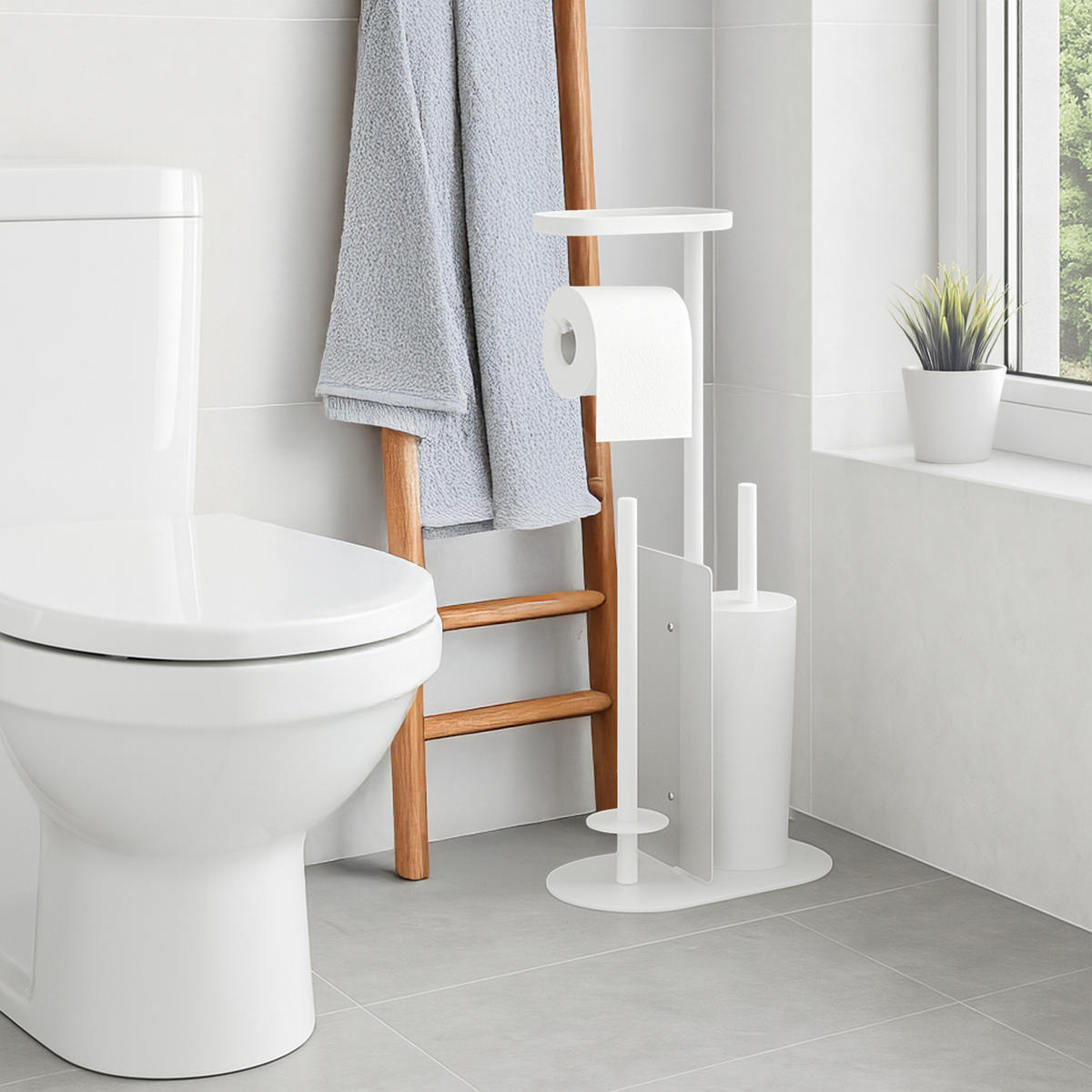 WC-GARNITUR - Weiß, Kunststoff/Textil (26/65/17cm) - Relaxdays
