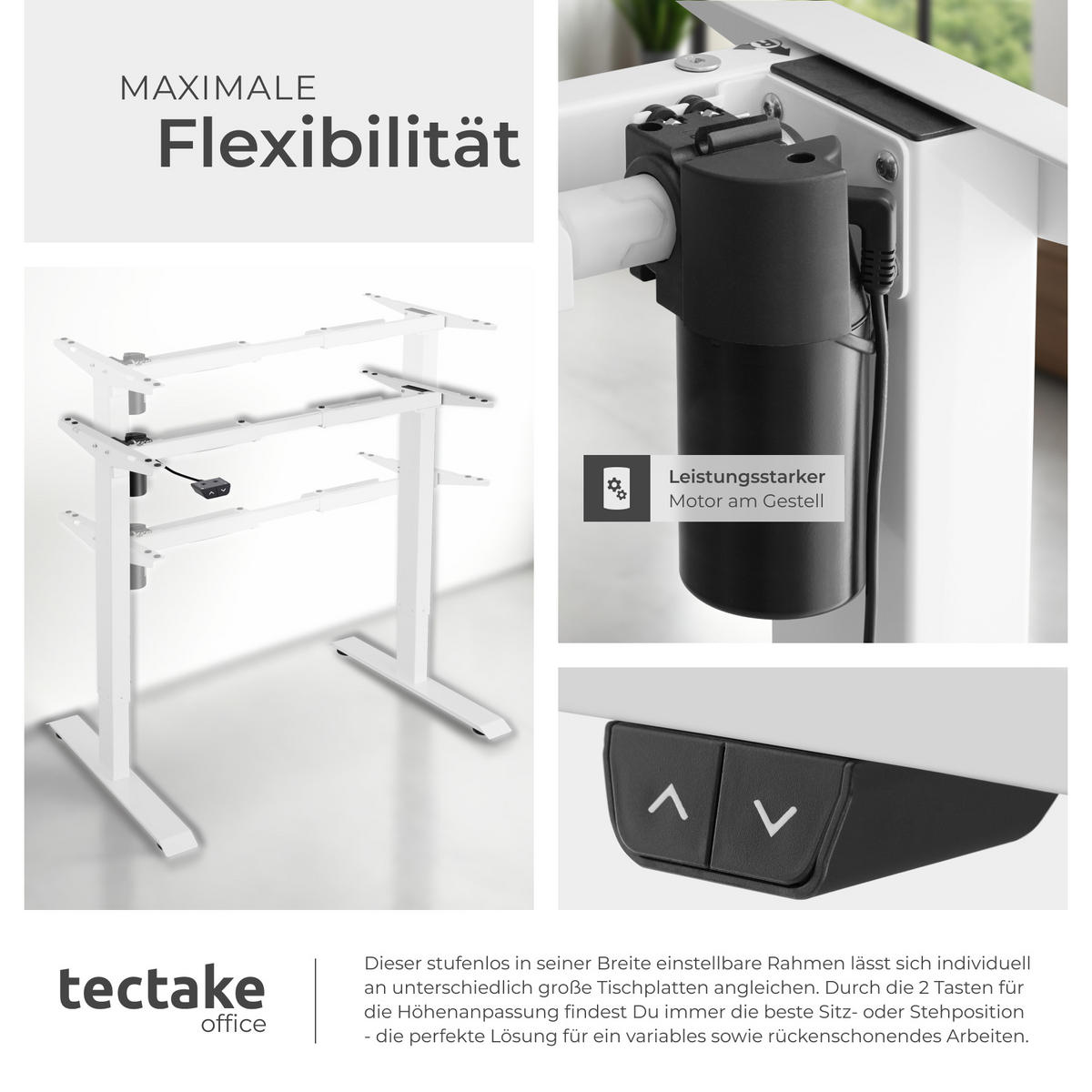TISCHGESTELL Yannick,85 - 129 x 65 x 71 - 121 cm,weiß - Weiß, Metall (129/65/121cm) - tectake