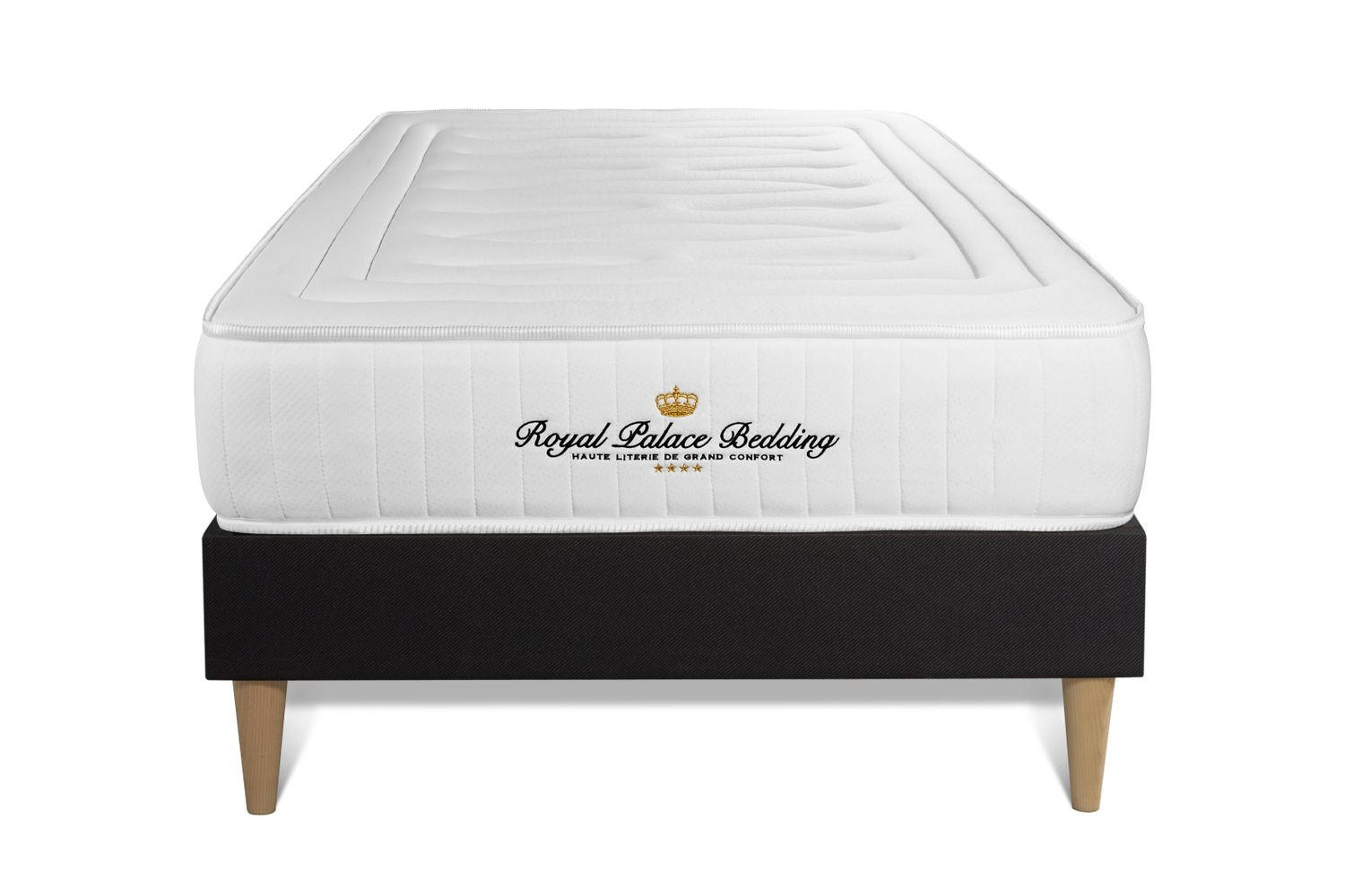 BETT Nottingham Memory-Schaum 90 x 200 cm h3 - Kit Bettgestell Schwarz - Beige/Schwarz, Holz (90/200cm) - ROYAL PALACE BEDDING