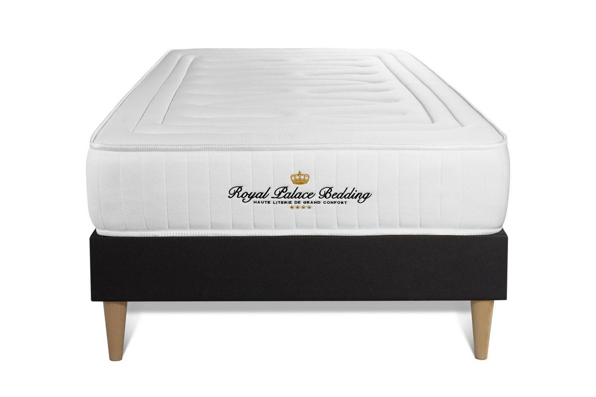 BETT Nottingham Memory-Schaum 90 x 200 cm h3 - Kit Bettgestell Schwarz - Beige/Schwarz, Holz (90/200cm) - ROYAL PALACE BEDDING