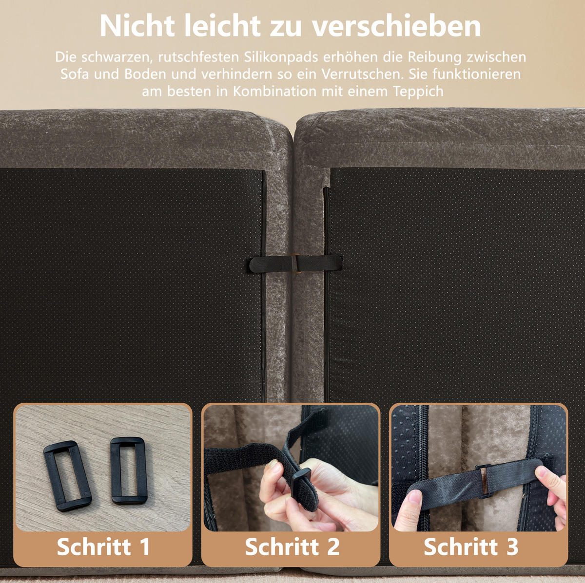 ECKSOFA 204/171/76 cm in Taupe aus Chenille mit Hocker - Taupe, Textil (171/204cm) - Flora Grace