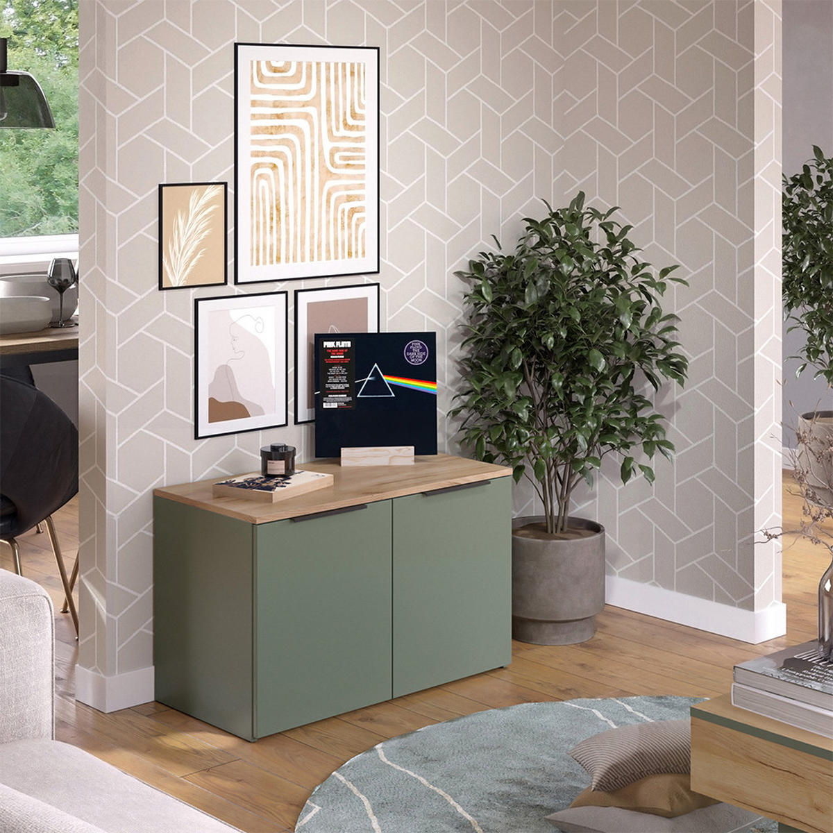 KOMMODE Wido Grün 80 x 50 cm mit 2 Türen - Grün/Sonoma Eiche, Holzwerkstoff (80/50/40cm) - Vicco