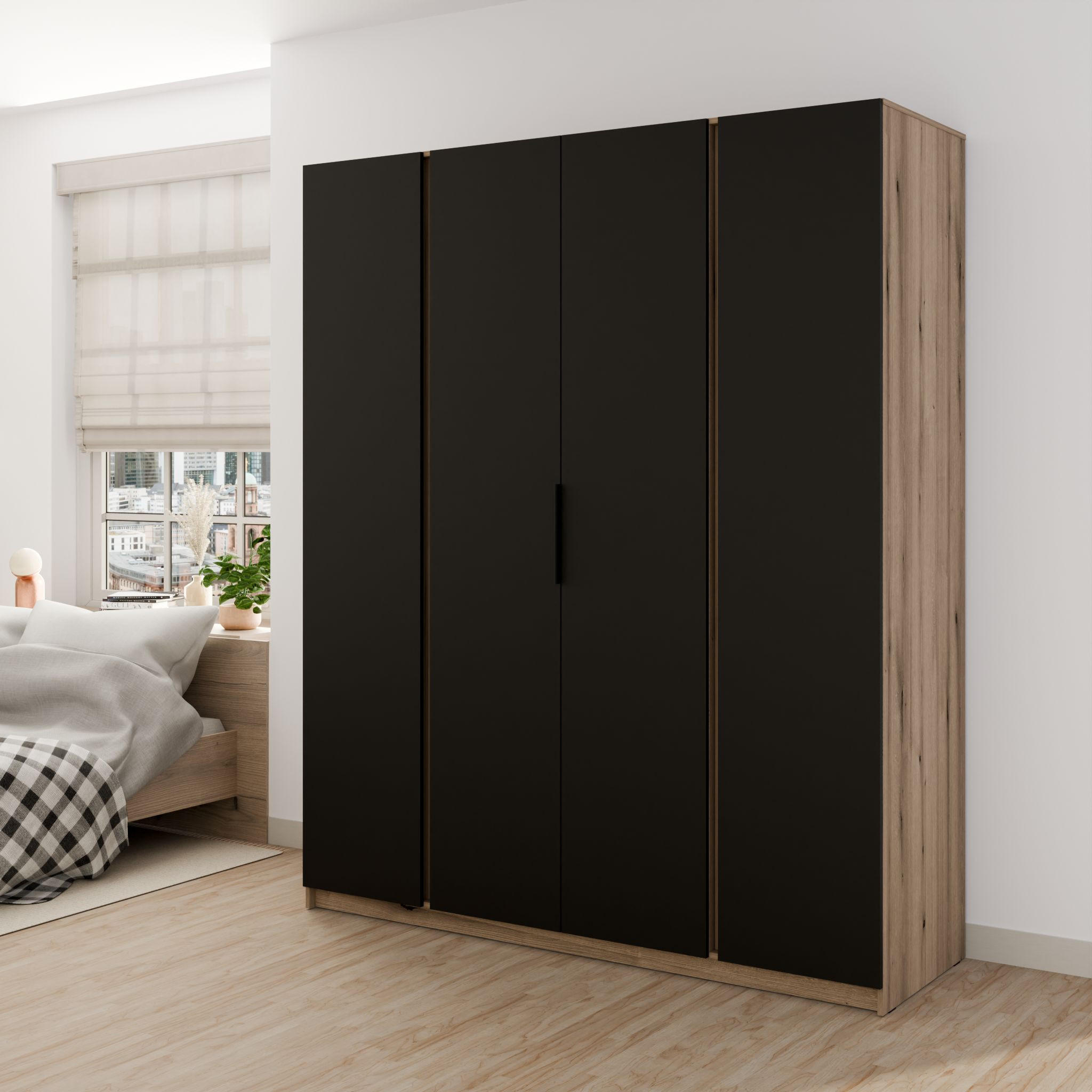 DREHTÜRENSCHRANK CAGLIARI 200/239/61,9cm 4-türig Goldfarben - Goldfarben/Schwarz, Holzwerkstoff (200/239/61.9cm) - MASSENO