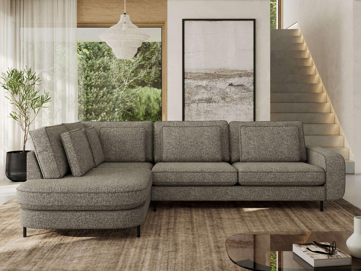 ROHOVÁ SEDAČKA CALENO L - Šedá Strukturovaná látka - Pravá Strana - šedá/černá, kov/textil (317/225cm) - MKS