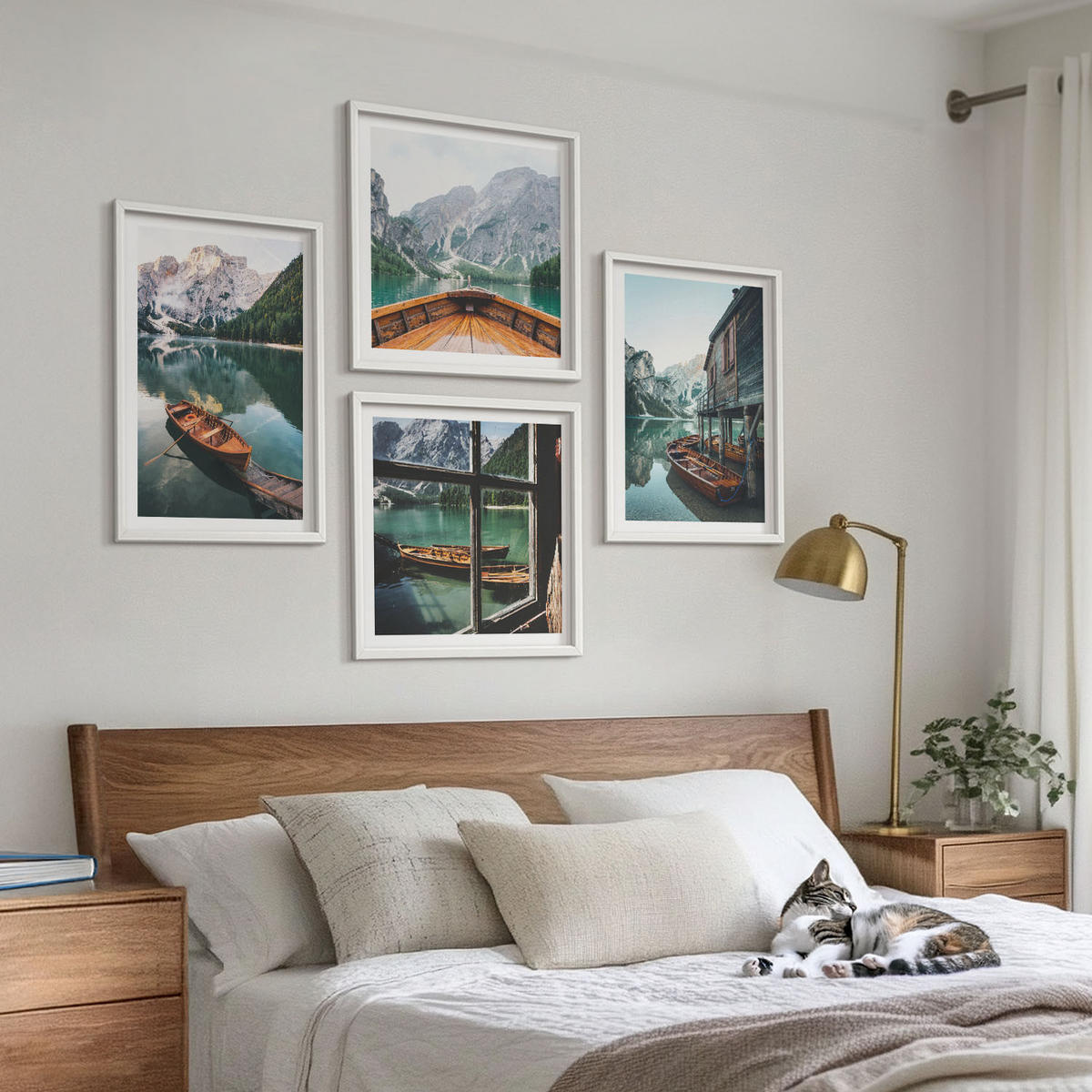 WANDBILDER 4er-Set - 50x50 cm & 40x60 cm Weißer Rahmen - Haus am Bergsee Łódź - Weiß, Kunststoff (50/50cm) - ArtPrintCave