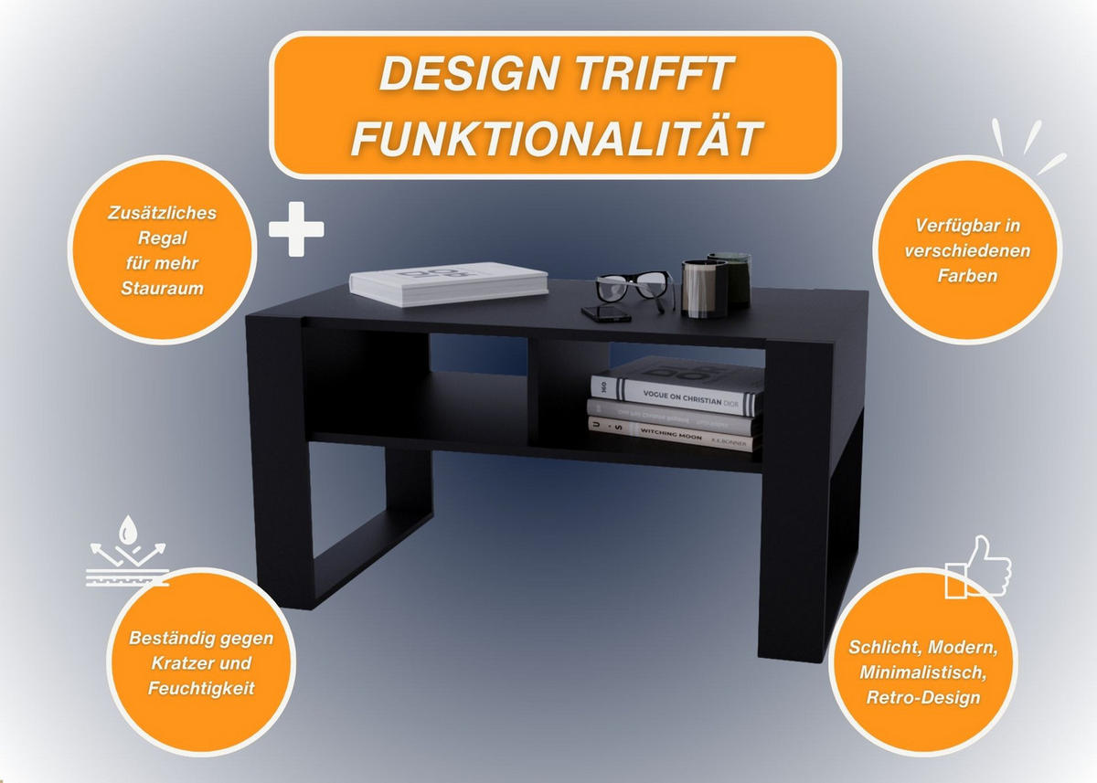 COUCHTISCH Holzwerkstoff rechteckig stabil Schwarz 45/53,6/92cm - Schwarz, Holzwerkstoff (53.6/92/45cm) - CraftPAK