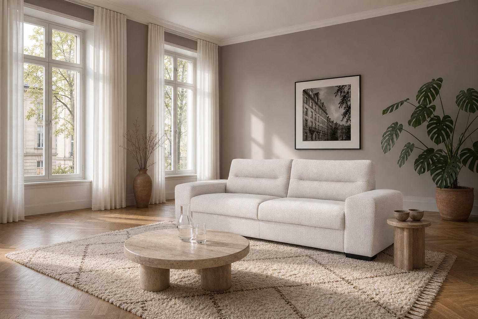 3-SITZER Carlisle Chenille Beige 274/97/93 cm - Creme, Kunststoff/Textil (274/93/97cm) - foamnova