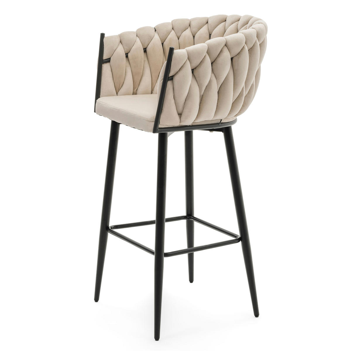 BARHOCKER LATINA gepolsterter mit Steppung - beige - Samt Velour - Ecru/Schwarz, Metall (54/95/55cm) - NEW HOME