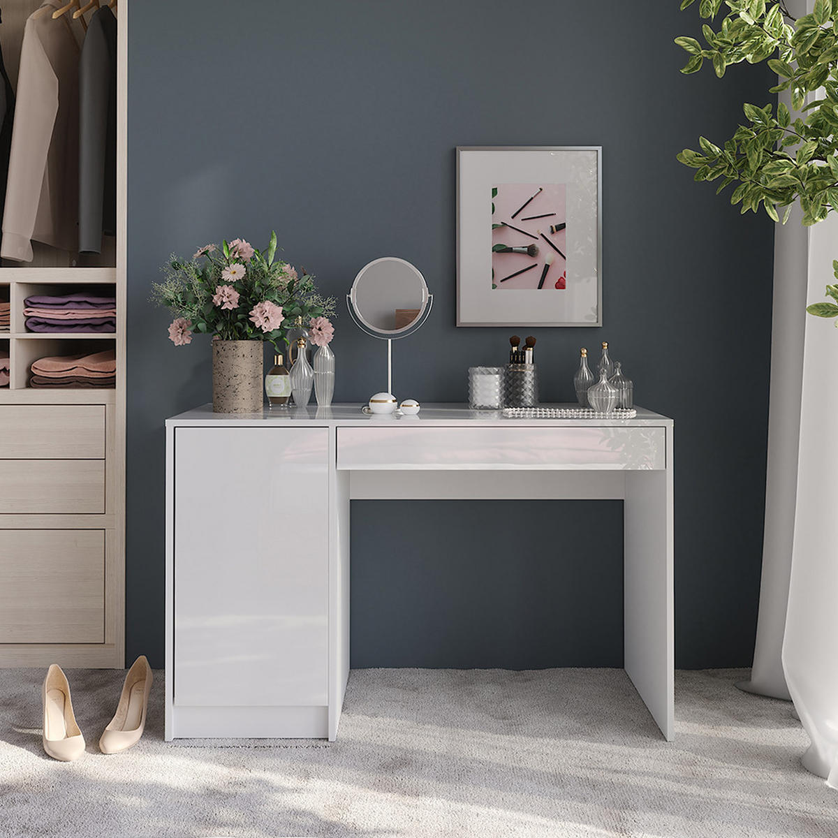 TOALETNÍ STOLEK Sherry Bílá/bílý vysoký lesk - vysoce lesklá bílá, kompozitní dřevo (119.8/76/50.1cm) - Vicco