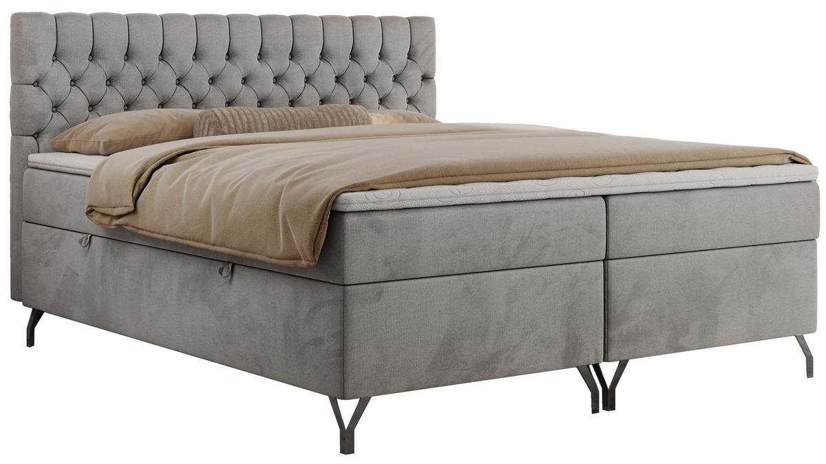 BOXBETT GRIMALDI 180/200 Hellgrau Velvet - H4 - Hellgrau, Holz/Textil (180/200cm) - MKS