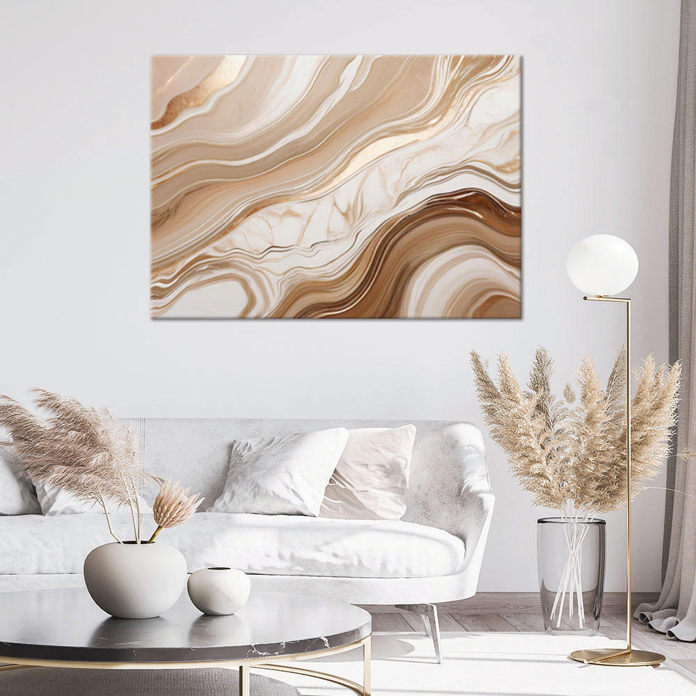 LEINWANDBILD Brauner Marmor mit goldener Abstraktion 60x40cm - Beige, Textil (60/40cm) - Feeby