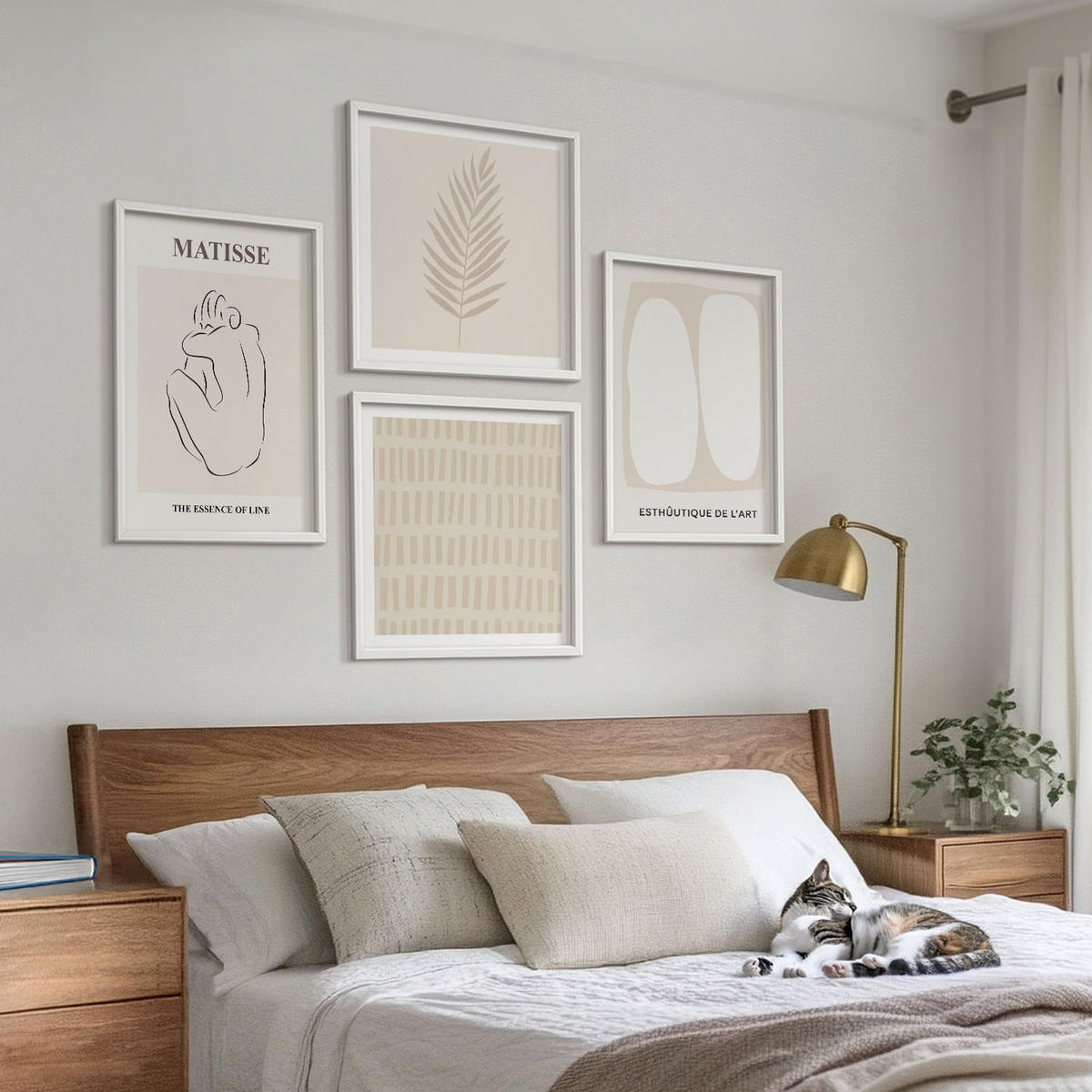 BILDER SET 4er Set - 50x50 cm & 40x60 cm Weißer Rahmen - Linien, Formen, Beige, Weiß - Weiß, Kunststoff (50/50cm) - TULUP