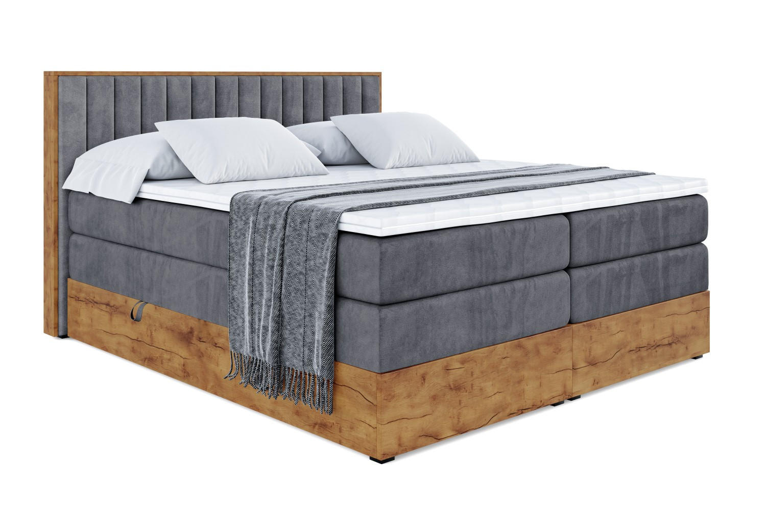 BOXSPRINGBETT mit Matratze H3|H4 und Lattenrost - LOLLI4 KING-160x200 - Dunkelgrau Casablanca - Dunkelgrau, Holzwerkstoff (160/200cm) - ALTDECOR