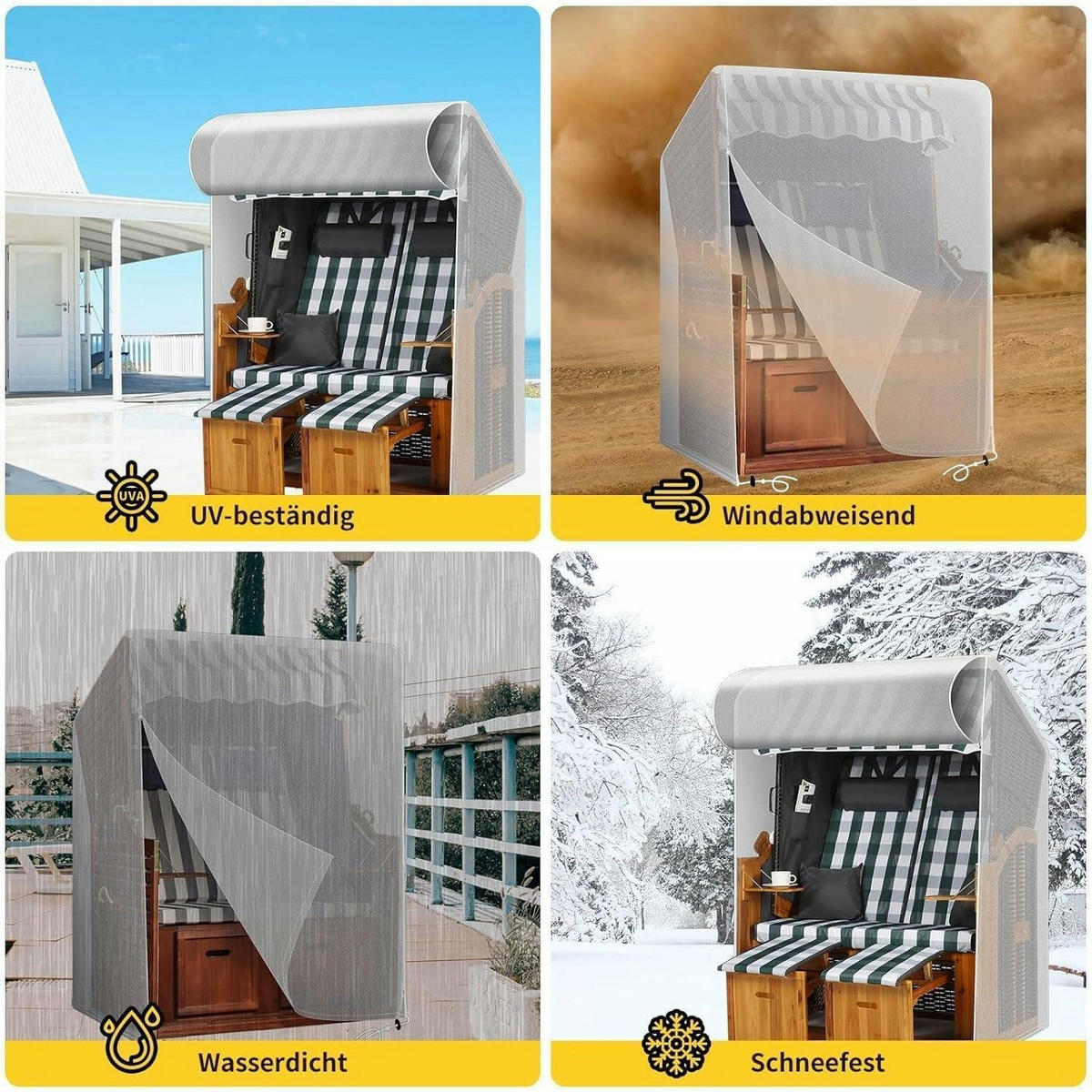 SCHUTZHÜLLE für Strandkorb 125 x 90 x 165/130 cm Polyethylen Wetterfest - Transparent, Kunststoff (125/165/90cm)