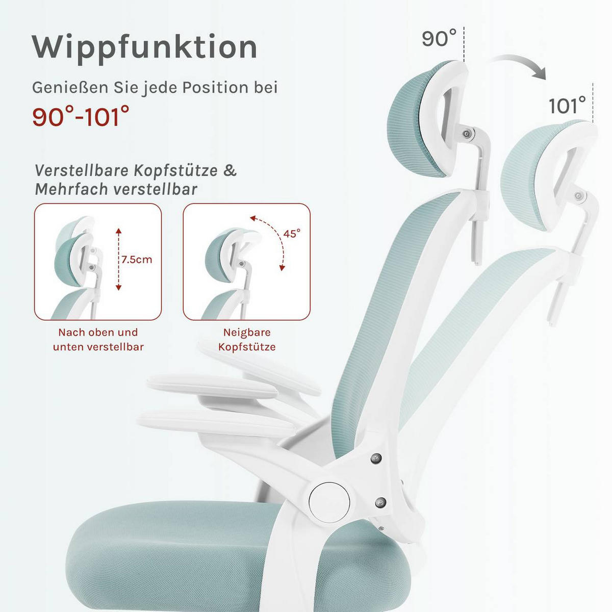 DREHSTUHL mit Wippfunktion, Netzstoff, Blau - Blau, Kunststoff/Textil (63.5/109.5/50cm) - Woltu