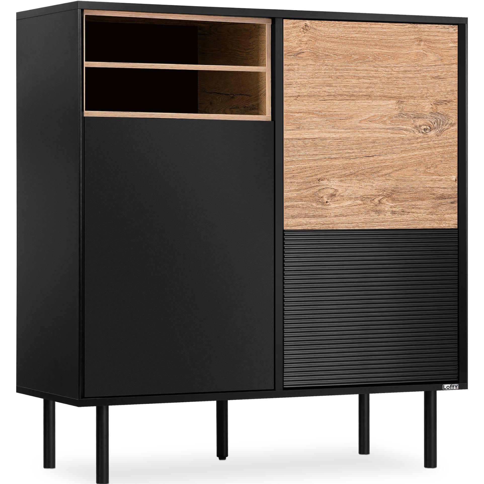 KOMMODE LOFTY TV/HiFi-Einlage, schwarz / Eiche natur - Eichefarben/Multicolor, Holzwerkstoff (102/109/41cm) - KONSIMO®