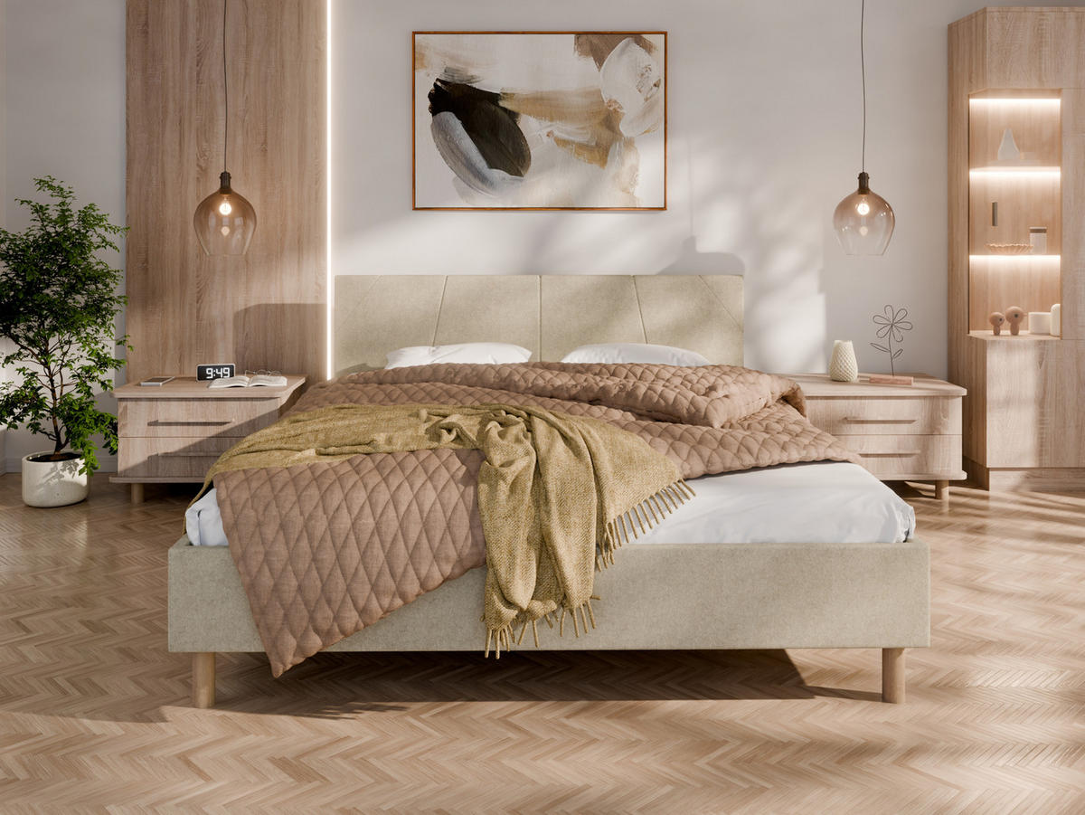 POLSTERBETT ALMORE 160x200cm Elegantes Polsterbett für modernen Wohnstil , ohne matratze, beige - Beige, Holz - Panda Möbel