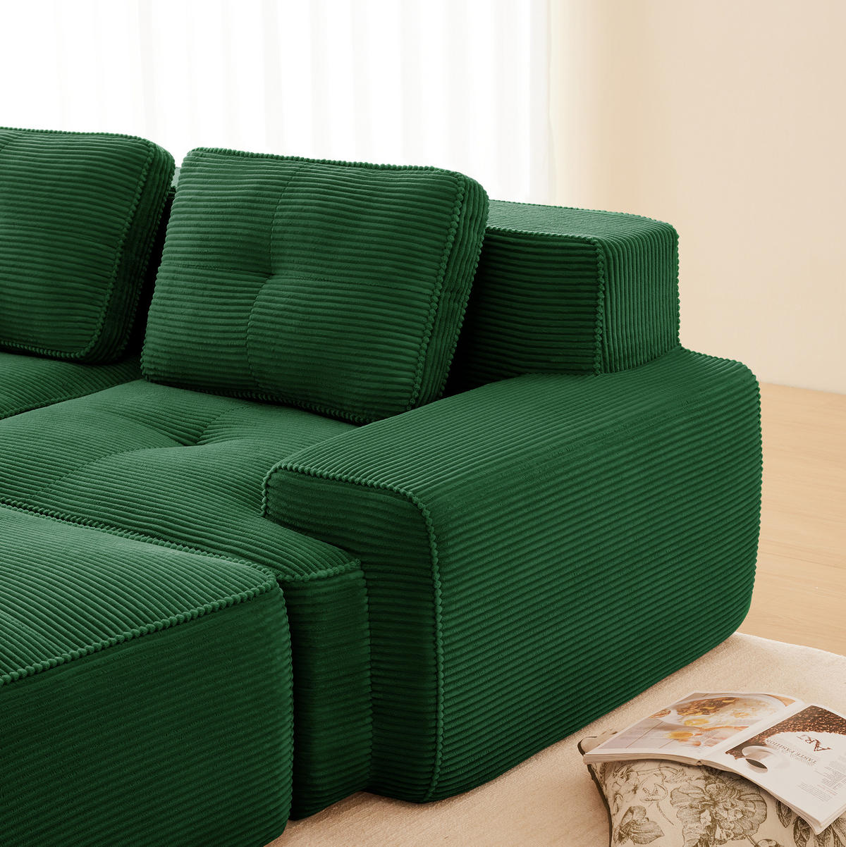 ECKSOFA 295/206/69 cm grün aus Cordstoff modular und montagefrei - Grün, Textil (206/295cm) - OKWISH
