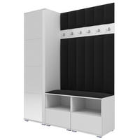 GEPOLSTERT Garderoben-Set Nela II LUX (Spiegel – Farbe Weiß + Stoff Trinity 16) - Silberfarben/Schwarz, Holz/Holzwerkstoff (150/187/40cm) - Ravio