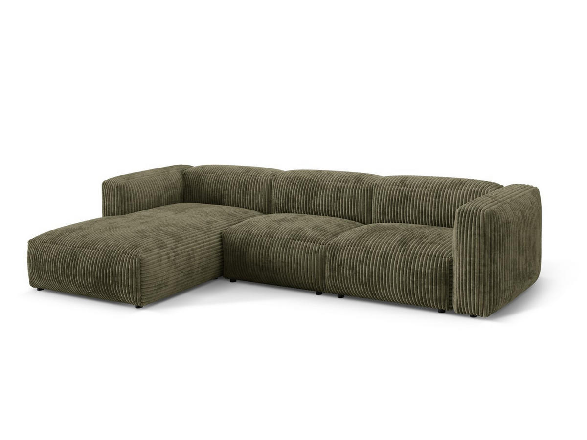 ECKSOFA modular links Martina aus Cord moosgrün 3 Sitzplätze - Salbeigrün, Textil (176/332cm) - Micadoni