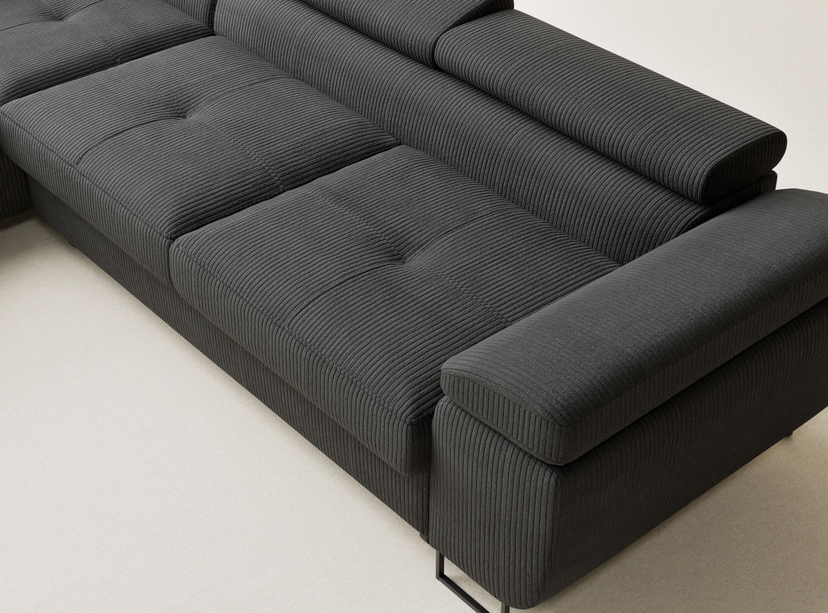 ECKSOFA MIT SCHLAFFUNKTION Concord Anthrazit Samtstoff - Anthrazit/Schwarz, Holz/Holzwerkstoff (203/277cm) - Maison de Reve