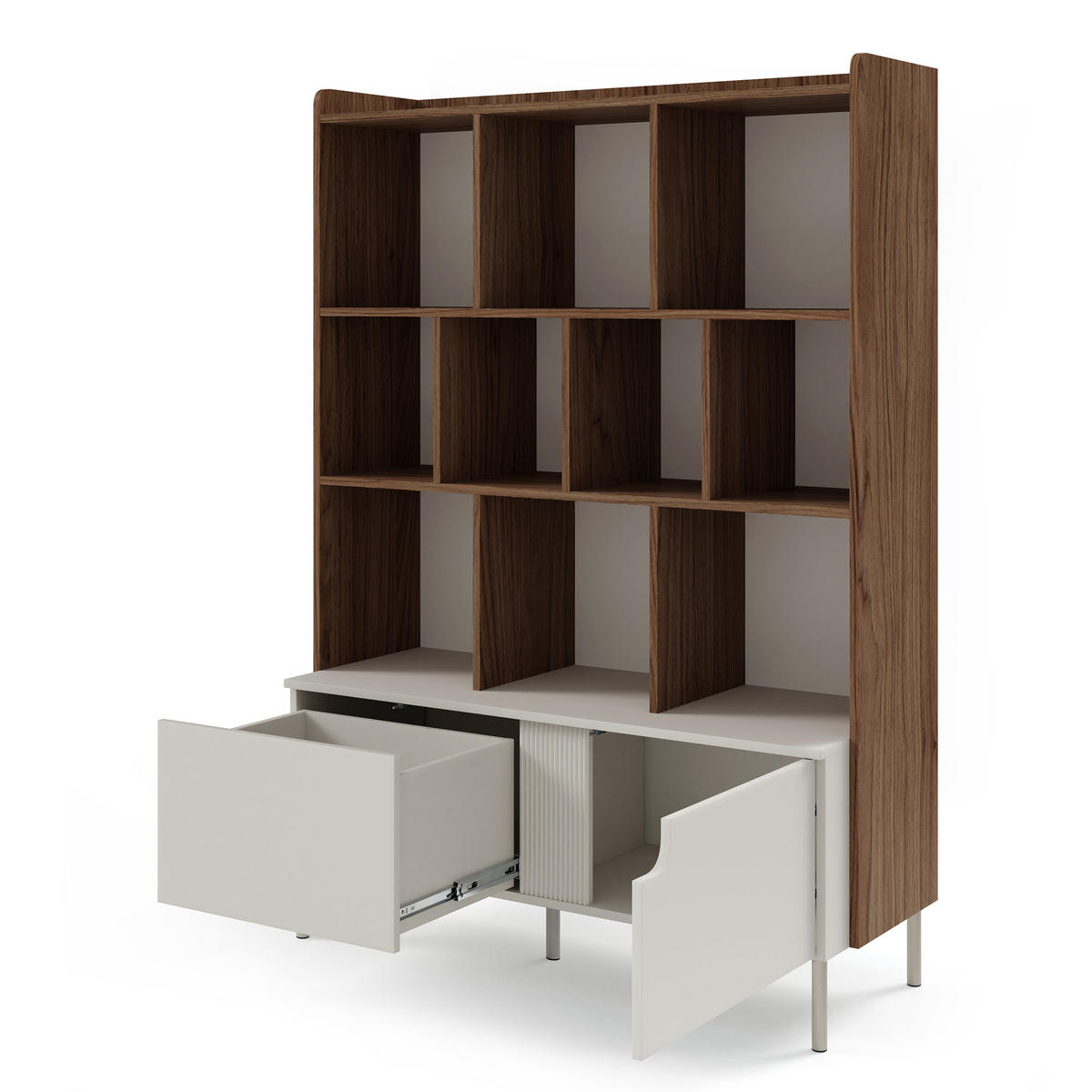 BÜCHERREGAL Positivo mit 1 Tür und 1 Schublade, 110 cm, Alba-Nuss + Kaschmir - Nussbaumfarben, Holzwerkstoff (113/195/42cm) - Beautysofa