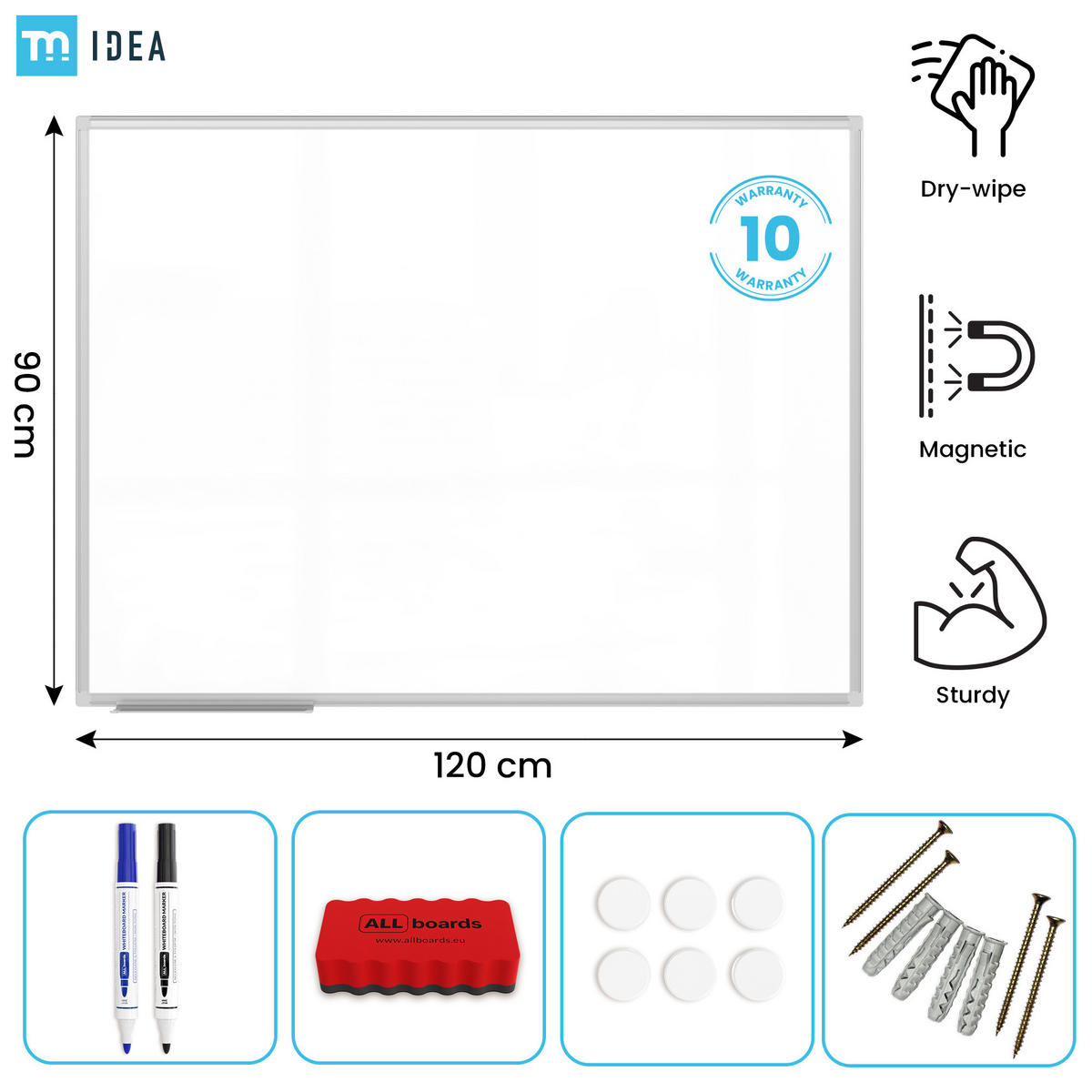MAGNETISCHES Whiteboard 120x90 cm im Aluminiumrahmen - Weiß, Metall (120/90/1.4cm) - ALLboards