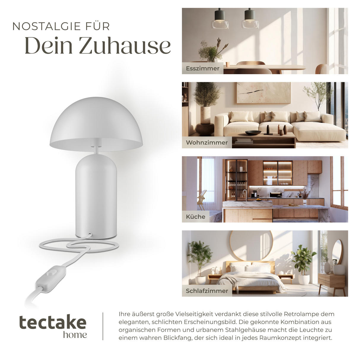 RETRO-TISCHLAMPE Altea,25 x 37 cm,weiß - Weiß, Metall (25/25/37cm) - tectake