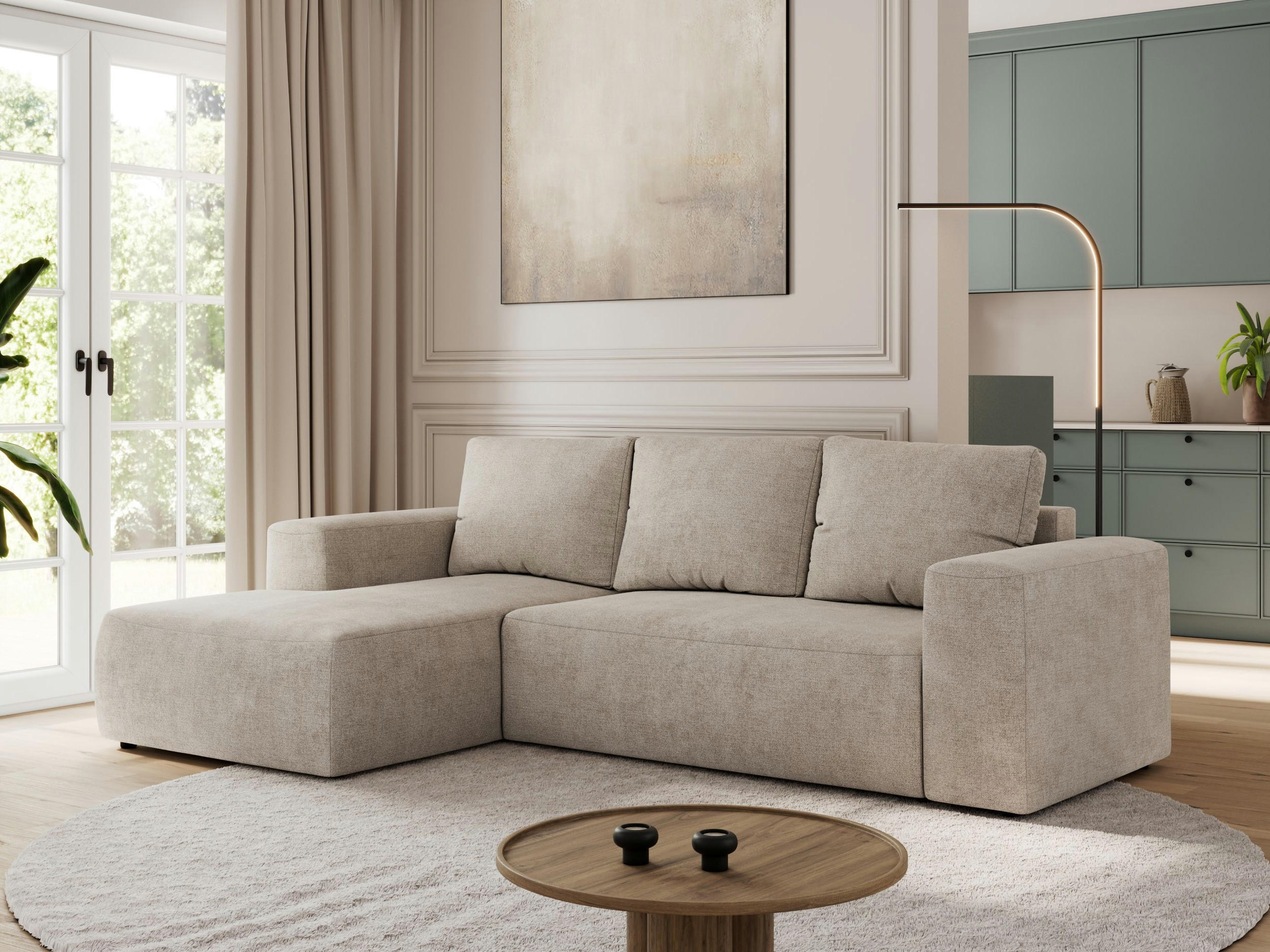 ECKSOFA TRENTINO L Beige Stukture - Links - Beige/Schwarz, Textil (266/164cm) - MKS