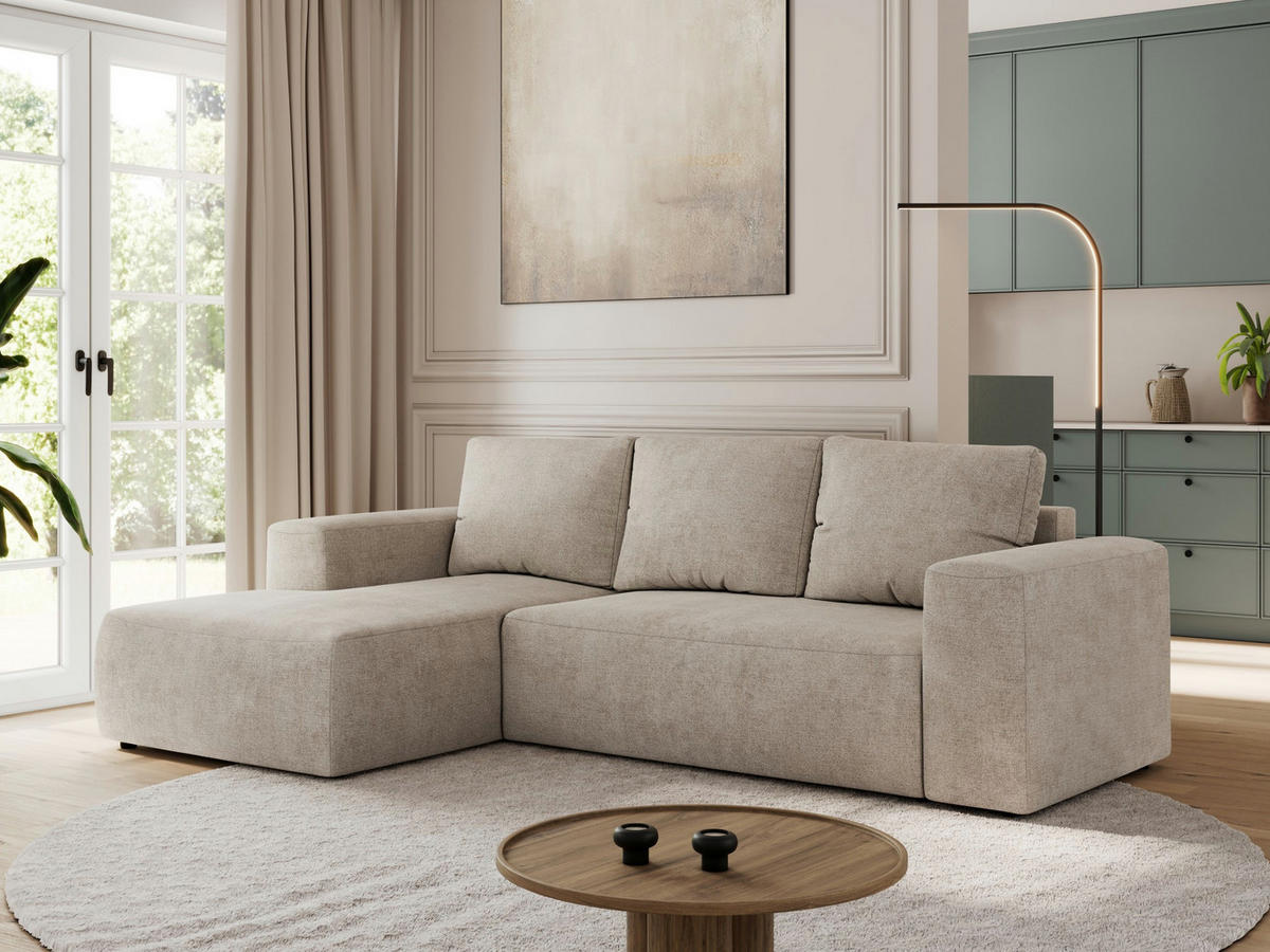 ECKSOFA TRENTINO L Beige Stukture - Links - Beige/Schwarz, Textil (266/164cm) - MKS