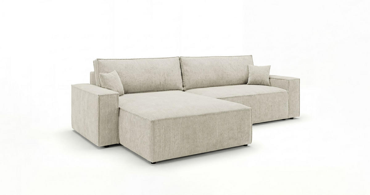 ECKSOFA VIENNA links weiß Cord Poso 100 - Schlaffunktion, Bettkasten - Weiß, Textil (285/185cm) - Cornero